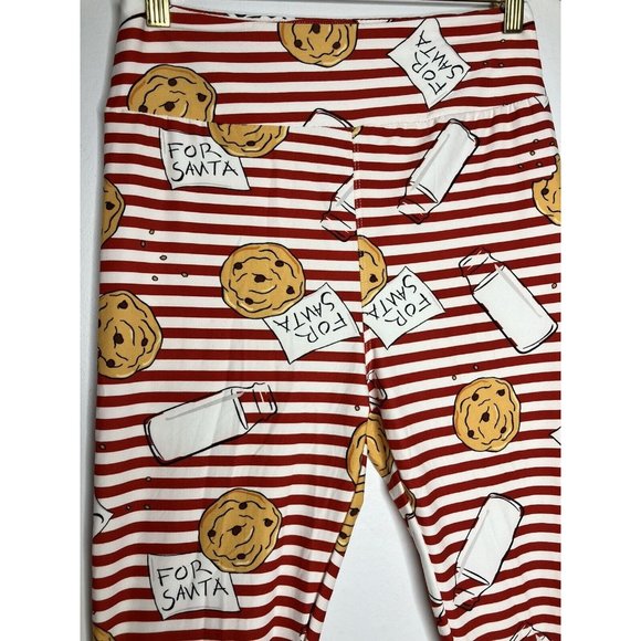 LULAROE Christmas Leggings Santa Cookies And Milk Red White Stripes One Size - Picture 3 of 8